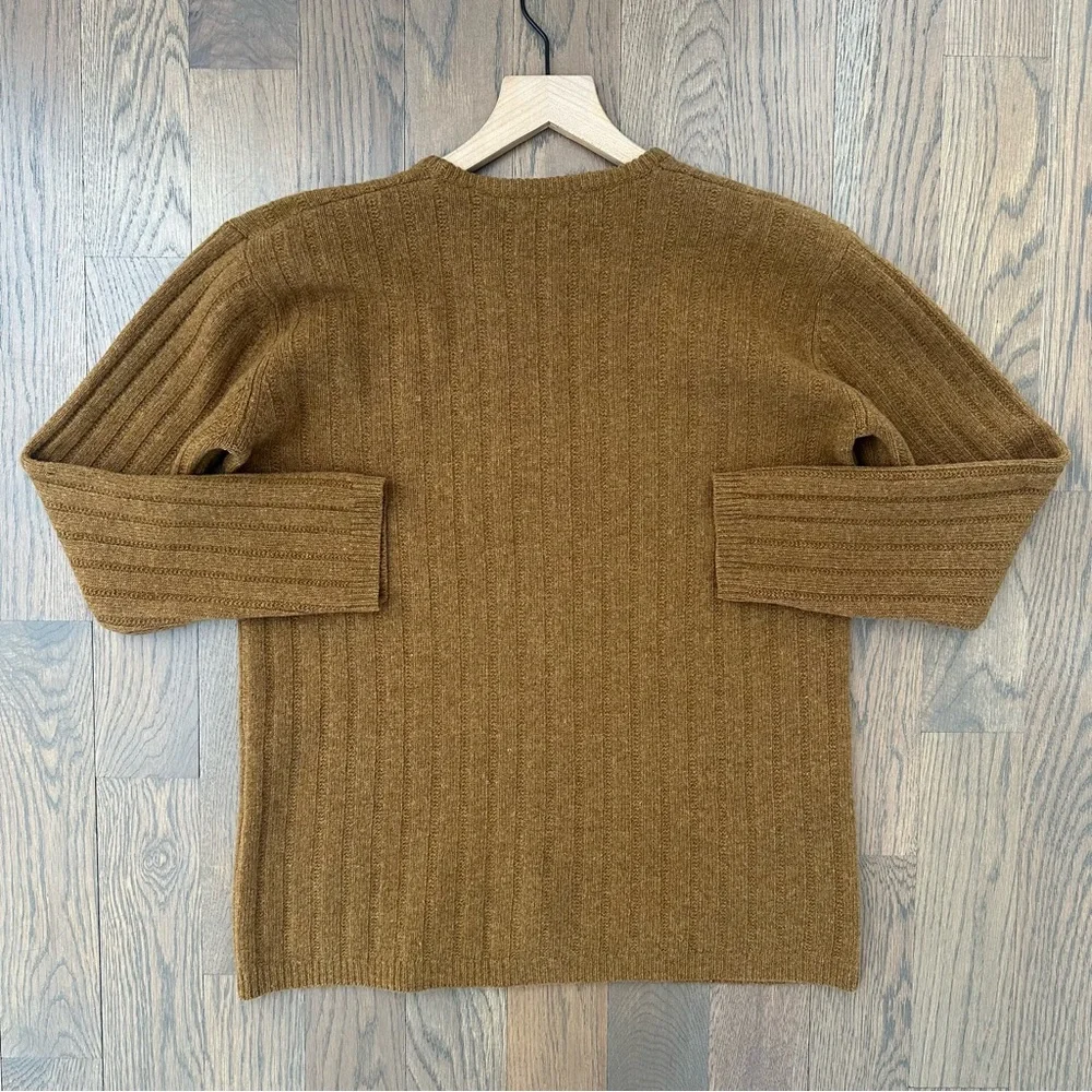 Vintage Chaus Thick Ribbed Lambswool Crew Neck Sweater in Warm Brown Medium